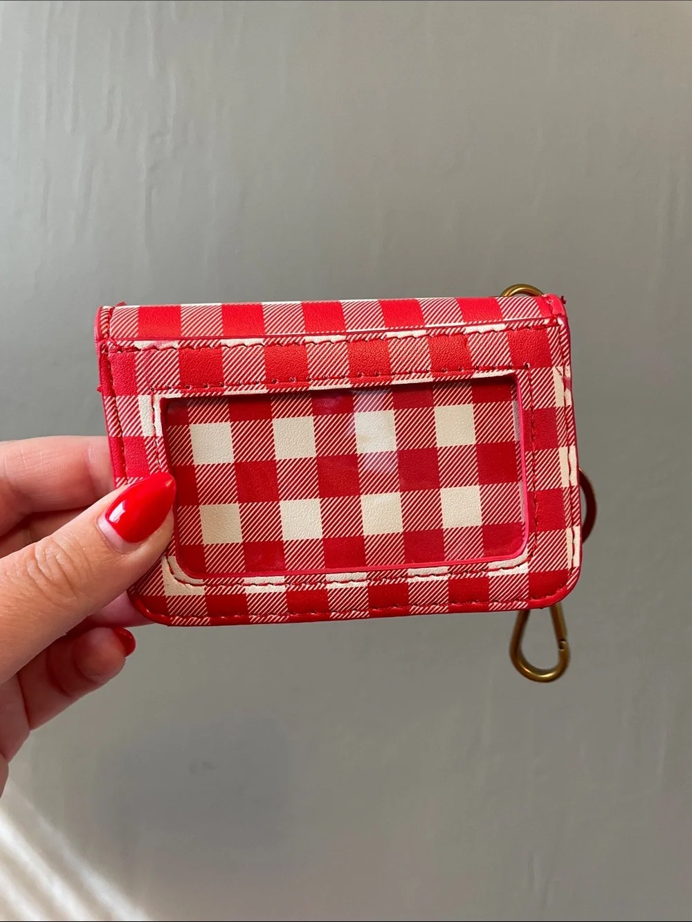 Steve Madden Red Gingham Card Holder Keychain - EUC
